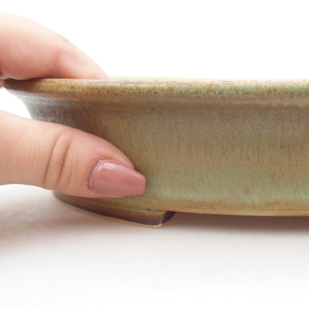 Keramická bonsai miska 24 x 21 x 5 cm, barva zelená