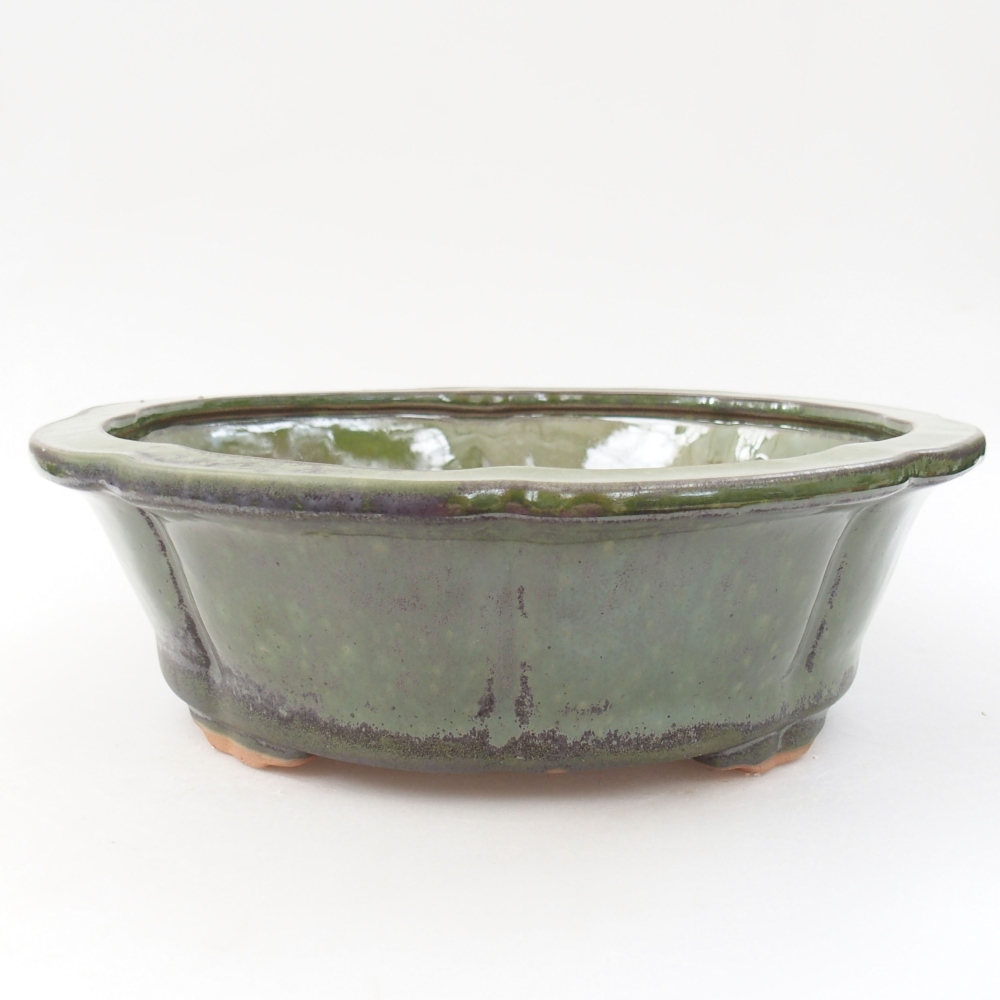 Keramická bonsai miska 26 x 26 x 8 cm, barva zelená