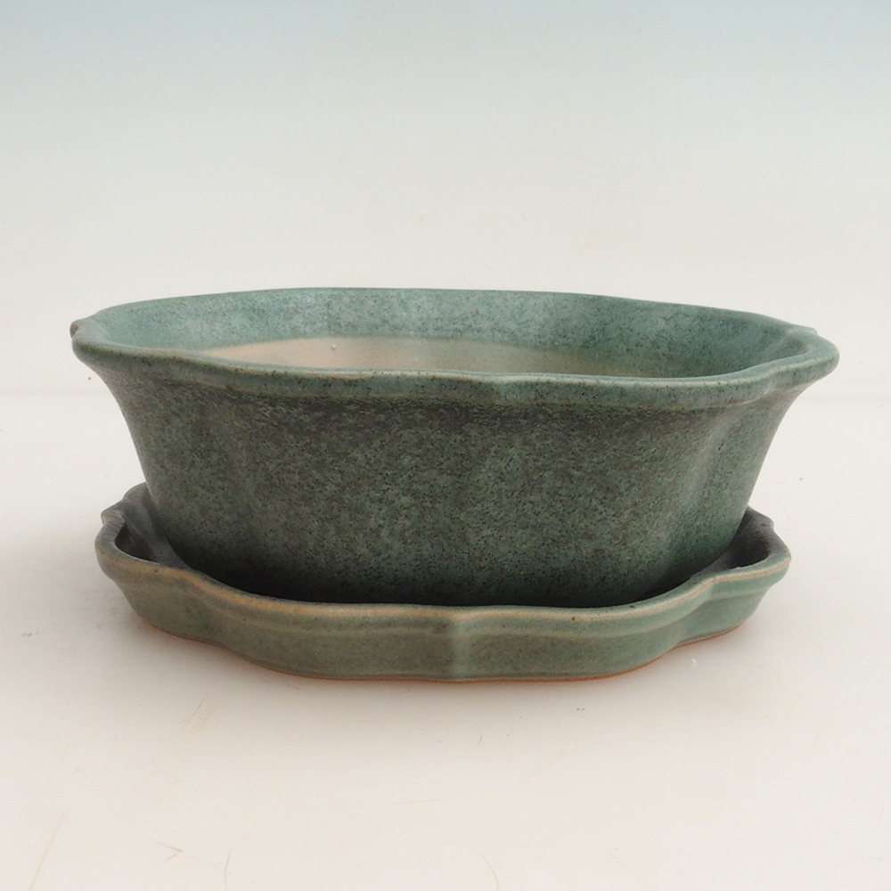 Bonsai miska + podmiska H06 - 14,5 x 14,5 x 5 cm. - zelená