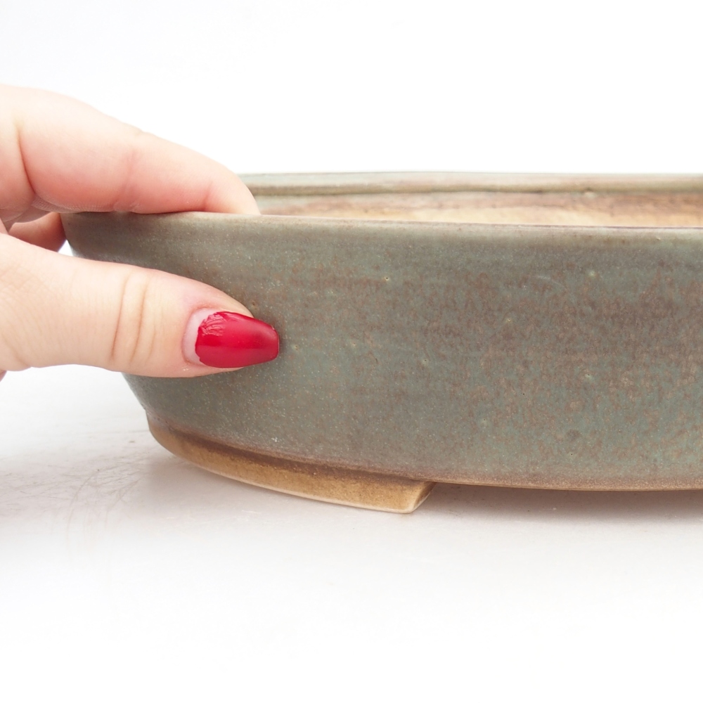 Keramická bonsai miska 28,5 x 25 x 6 cm, barva zelená