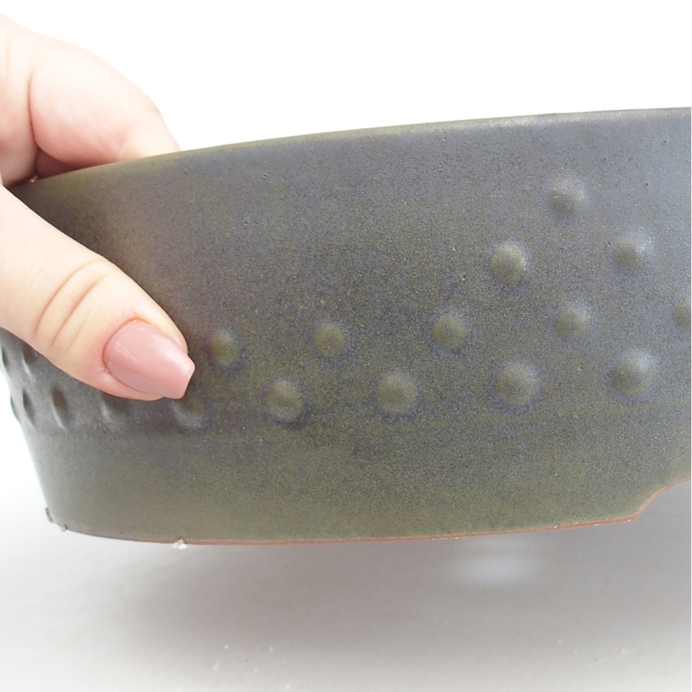 Keramická bonsai miska 24,5 x 24,5 x 7,5 cm, barva zelenošedá