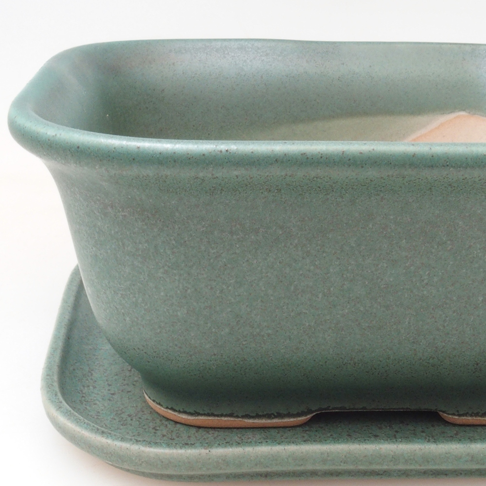 Bonsai miska + podmiska H37 - 14,5x13x6,5 cm. - zelená