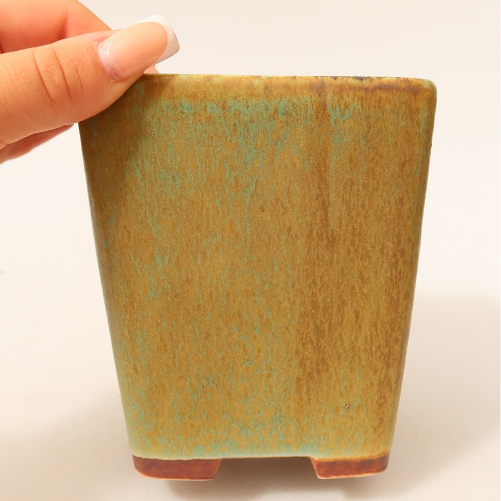 Keramická bonsai miska 10,5 x 10,5 x 12 cm, barva zelená