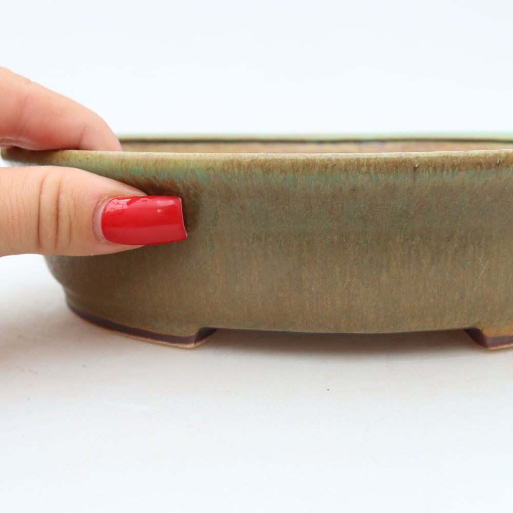 Keramická bonsai miska 21 x 19,5 x 5 cm, barva zelená