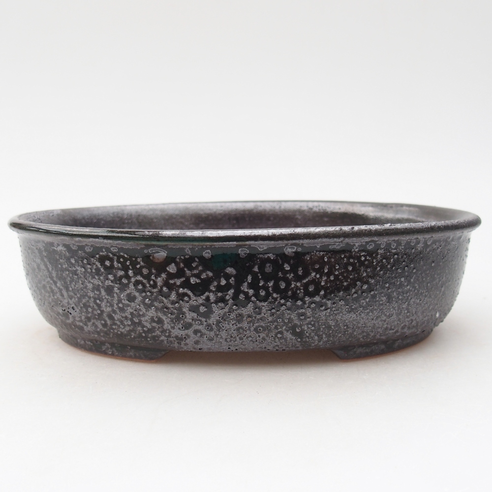 Keramická bonsai miska 19 x 14,5 x 4,5 cm, barva kovovozelená