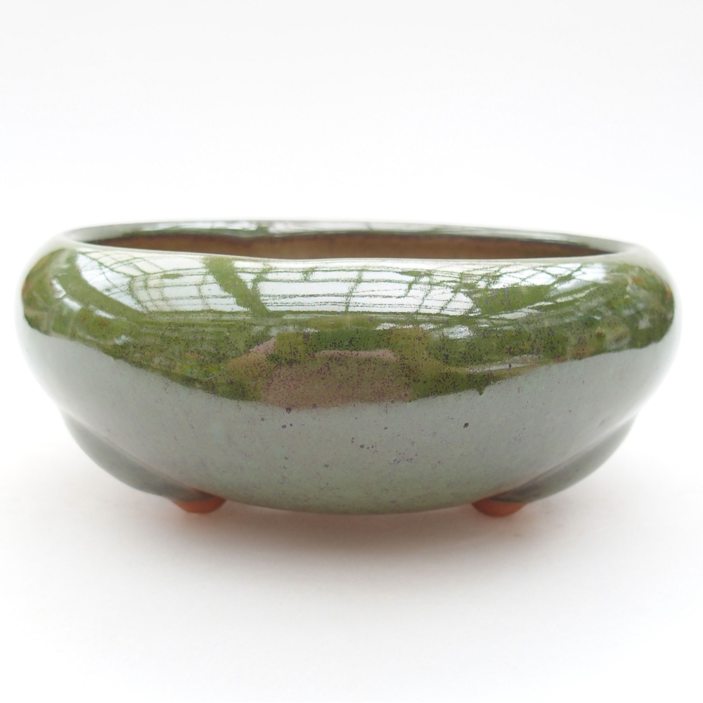 Keramická bonsai miska 14 x 14 x 6,5 cm, barva zelená