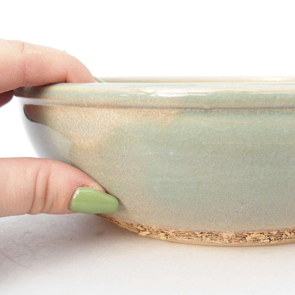 Keramická bonsai miska 20 x 20 x 6 cm, barva zelená