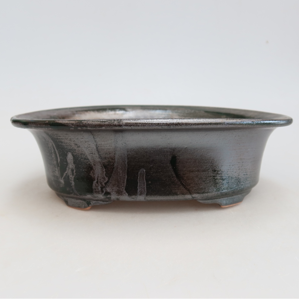 Keramická bonsai miska 22 x 17,5 x 6,5 cm, barva kovovozelená