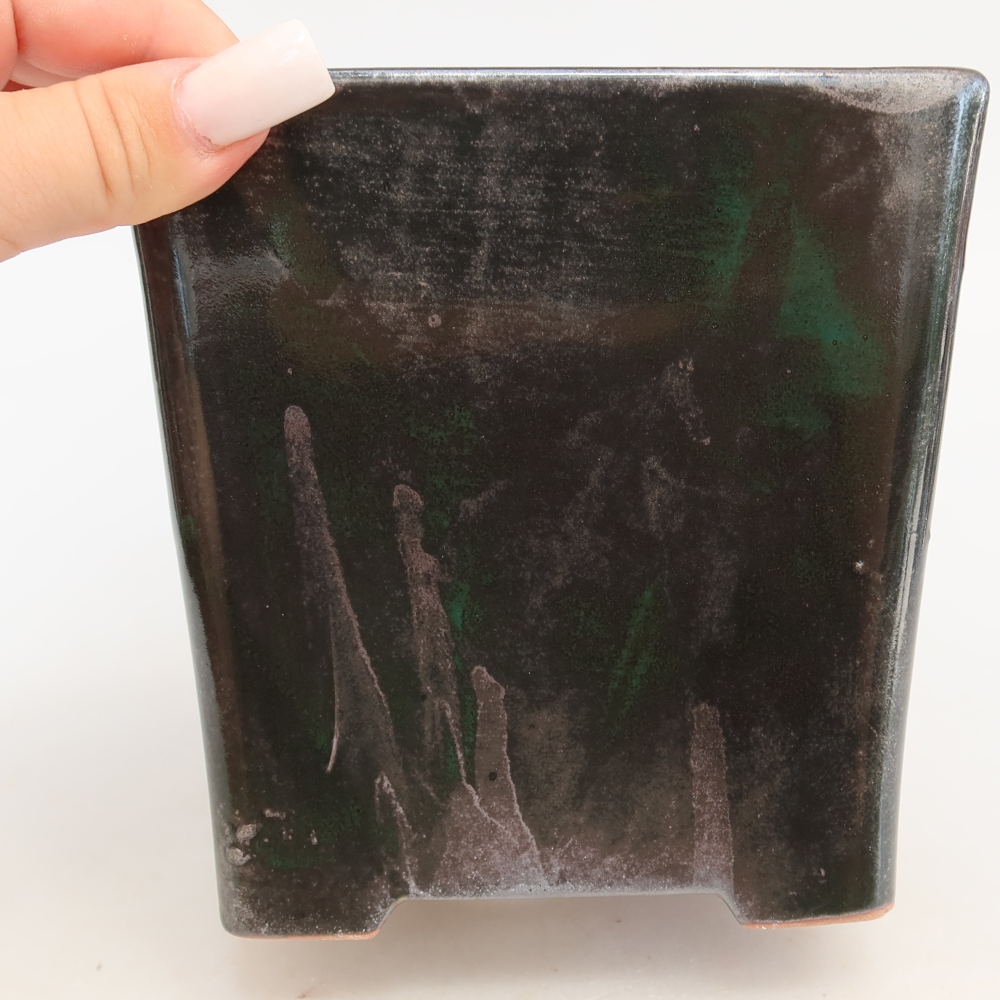 Keramická bonsai miska 13 x 13 x 14 cm, barva kovovozelená
