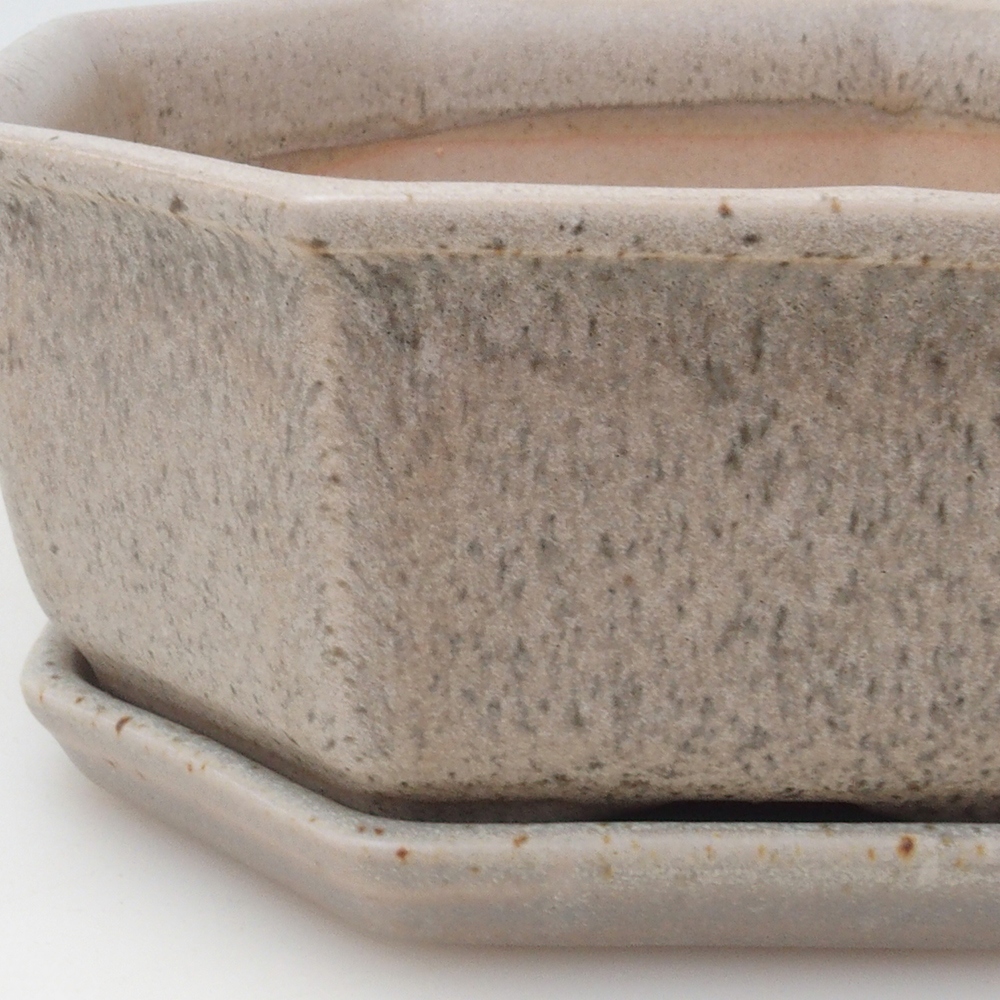 Bonsai miska + podmiska H13 - 12,5x12,5 x4,5 cm. - béžová