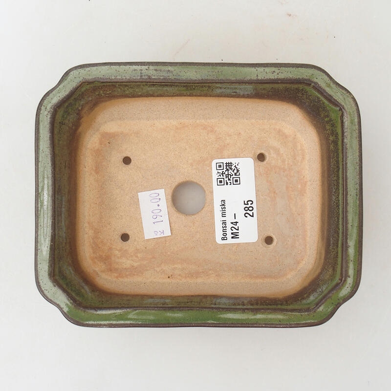 Keramická bonsai miska 13 x 10,5 x 4 cm, barva zelená