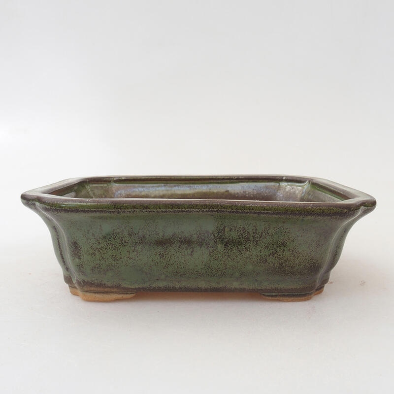 Keramická bonsai miska 13 x 10,5 x 4 cm, barva zelená