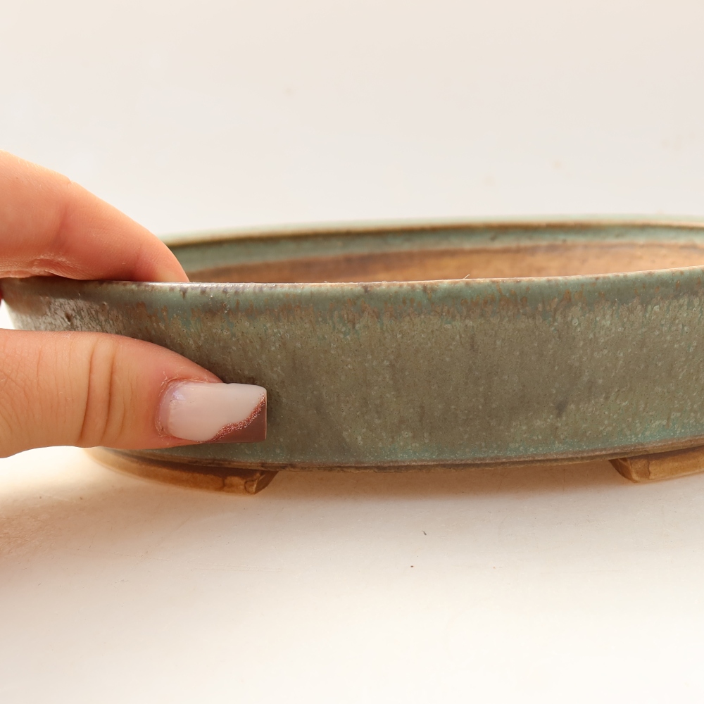 Keramická bonsai miska 21 x 19 x 4,5 cm, barva zelená
