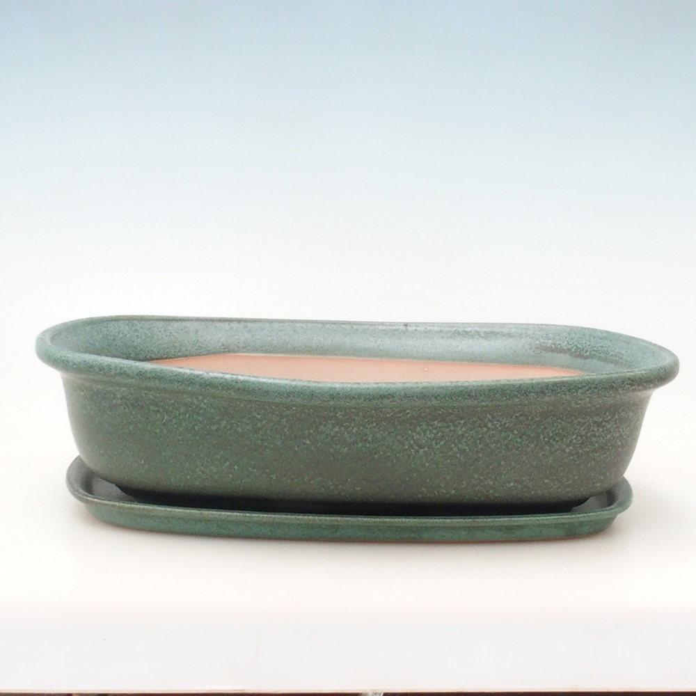 Bonsai miska + podmiska H10 - 37 x 28 x 9 cm. - zelená