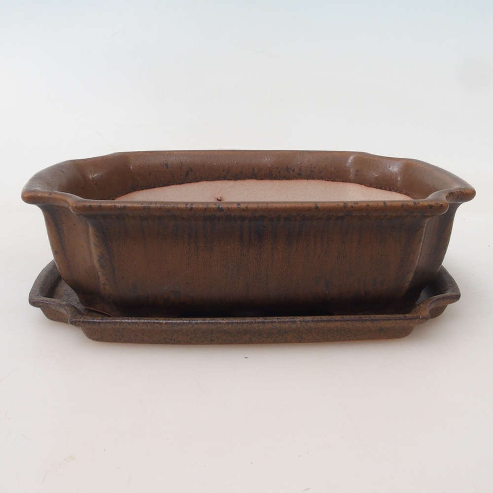 Bonsai miska + podmiska H03 - 16,5 x 12 x 4,5 cm. - hnědá