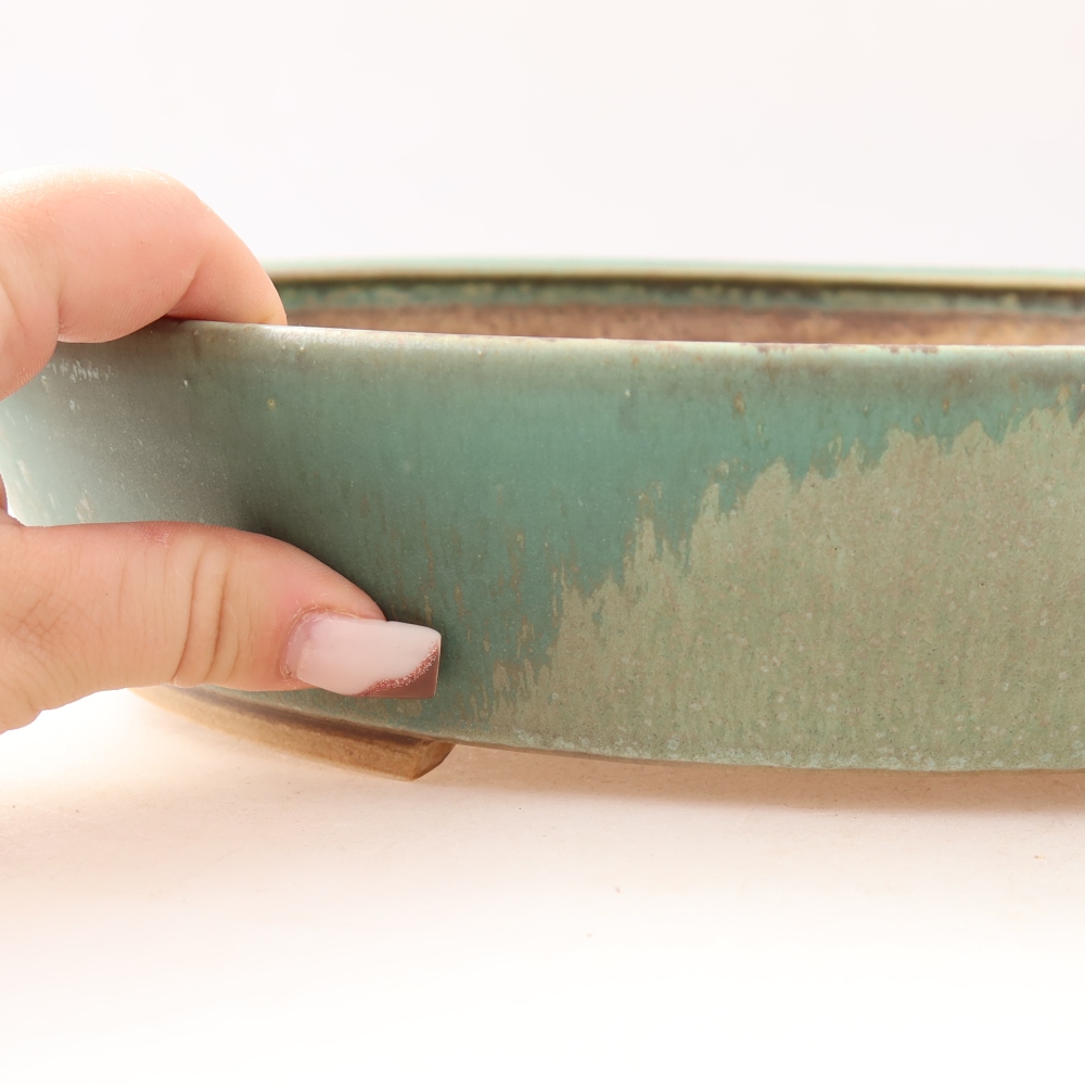 Keramická bonsai miska 32 x 27,5 x 6,5 cm, barva zelená