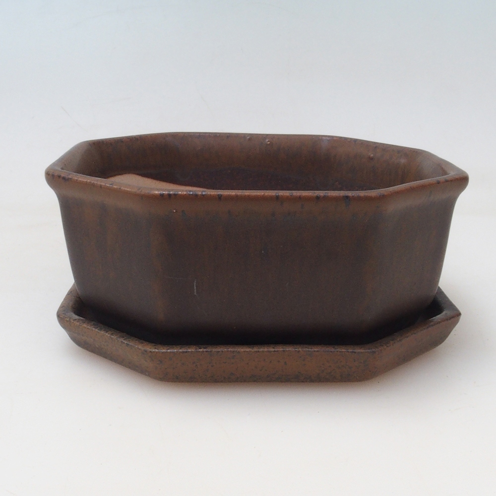 Bonsai miska + podmiska H13 - 12,5x12,5 x4,5 cm. - hnědá