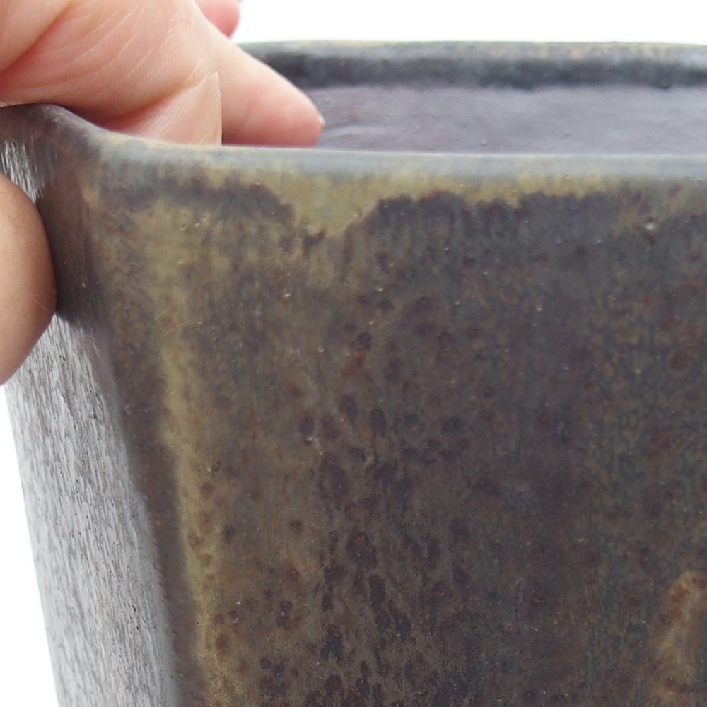 Keramická bonsai miska 13 x 11,5 x 17 cm, barva zelenošedá