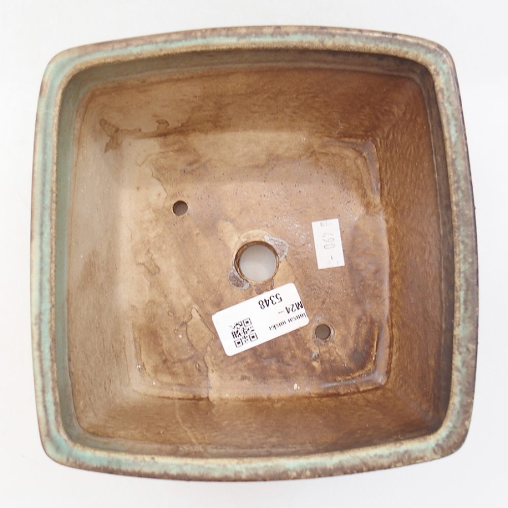 Keramická bonsai miska 16 x 16 x 10 cm, barva zelená