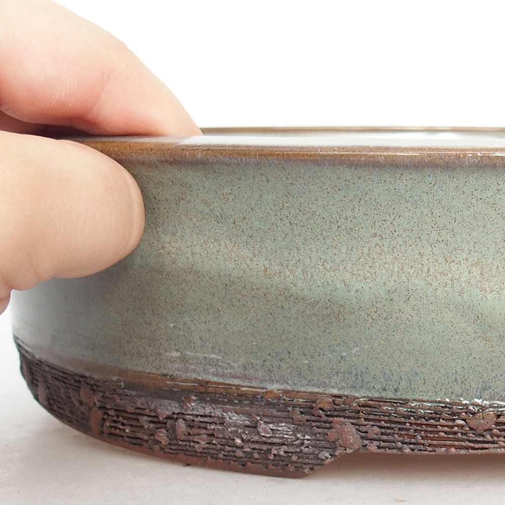 Keramická bonsai miska 25,5 x 25,5 x 6,5 cm, barva zelená