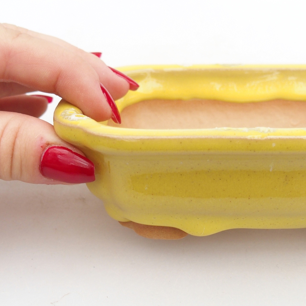 Keramická bonsai miska 14 x 11 x 4 cm, barva žlutá