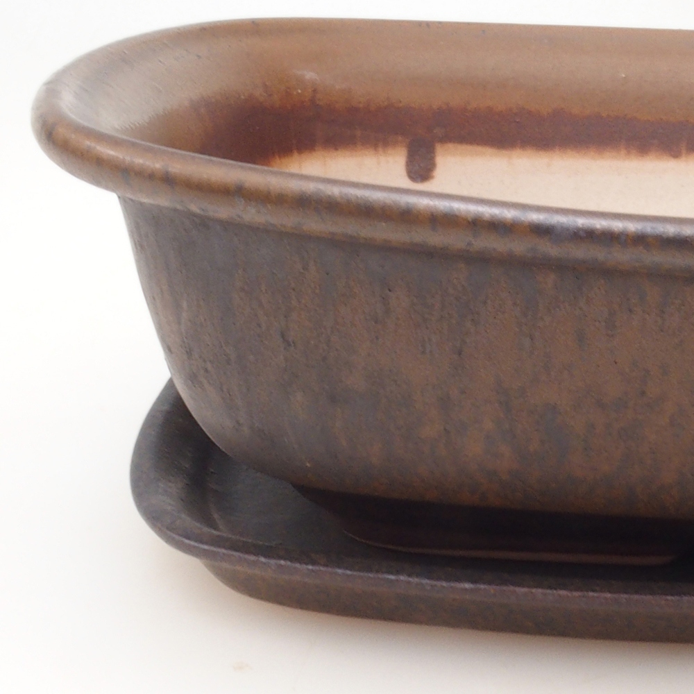 Bonsai miska + podmiska H08 - 25 x 19,5 x 6 cm. - hnědá