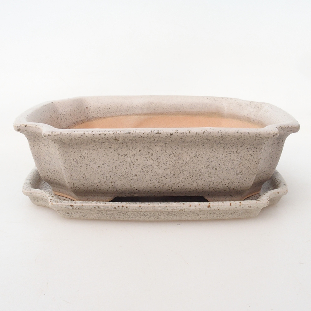 Bonsai miska + podmiska H17 - 15 x 10 x 4 cm. - béžová