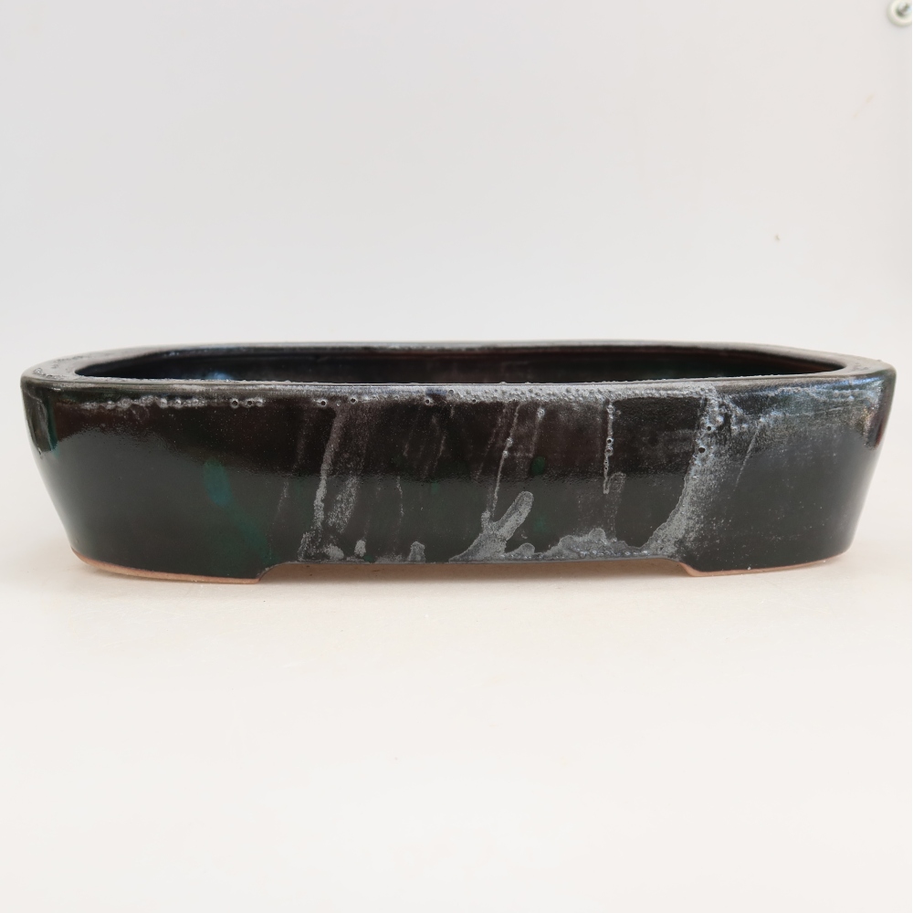 Keramická bonsai miska 32 x 24,5 x 6,5 cm, barva zelená