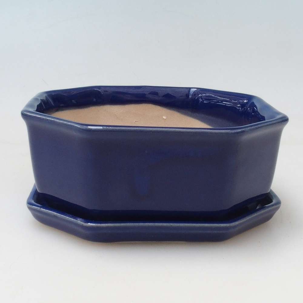 Bonsai miska + podmiska H13 - 12,5x12,5 x4,5 cm. - modrá
