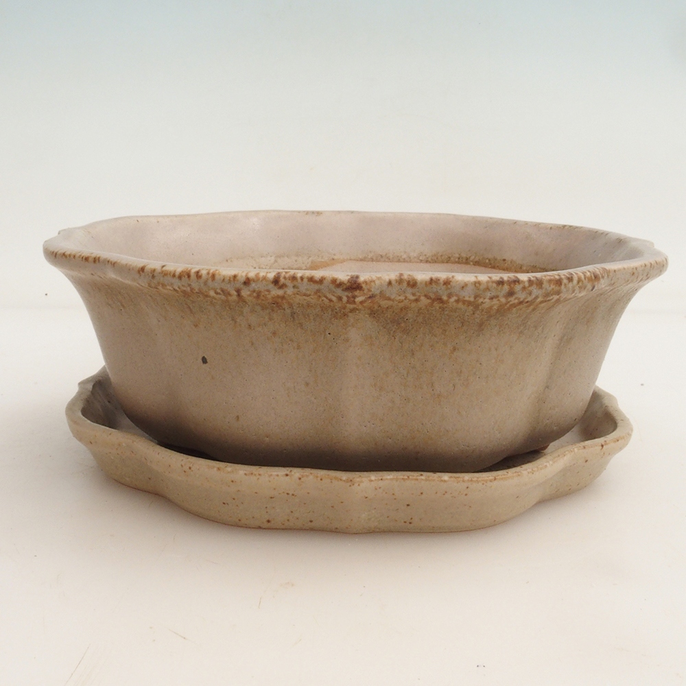 Bonsai miska + podmiska H06 - 14,5 x 14,5 x 5 cm. - béžová