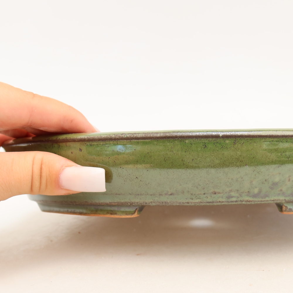 Keramická bonsai miska 24,5 x 20 x 4 cm, barva zelená