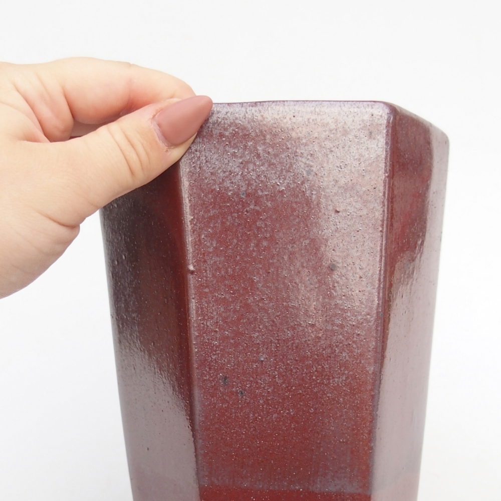 Keramická bonsai miska 12,5 x 11,5 x 16,5 cm, barva vínová