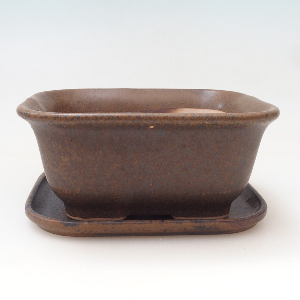 Bonsai miska + podmiska H37 - 14,5x13x6,5 cm. - hnědá