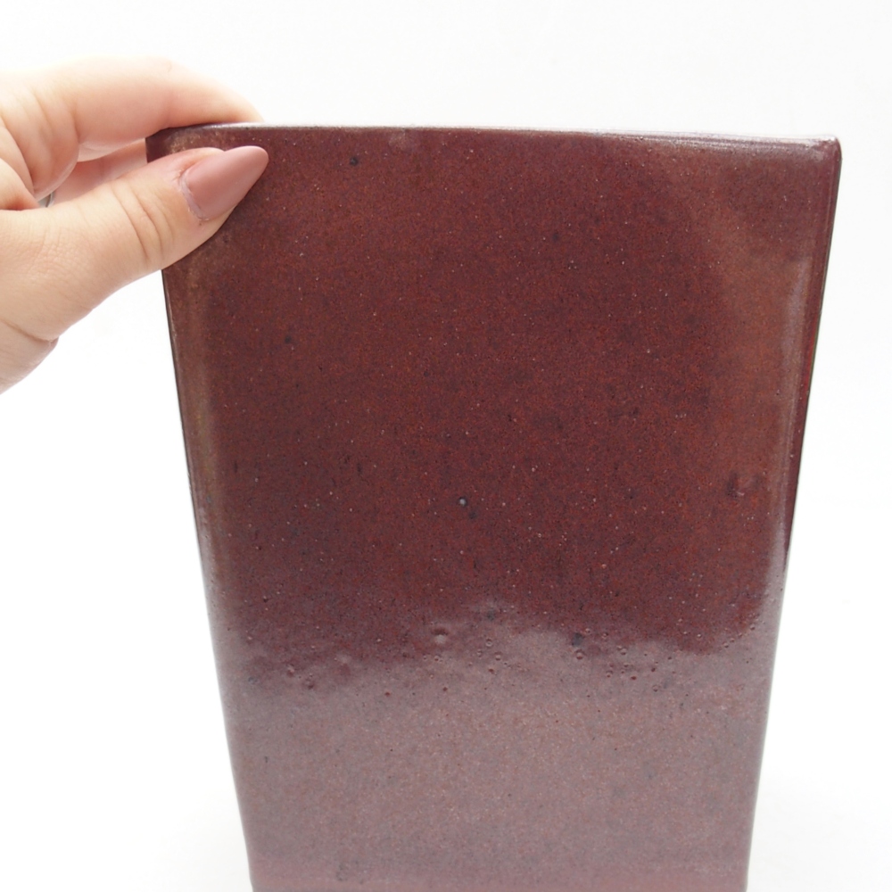 Keramická bonsai miska 15 x 15 x 19,5 cm, barva vinová