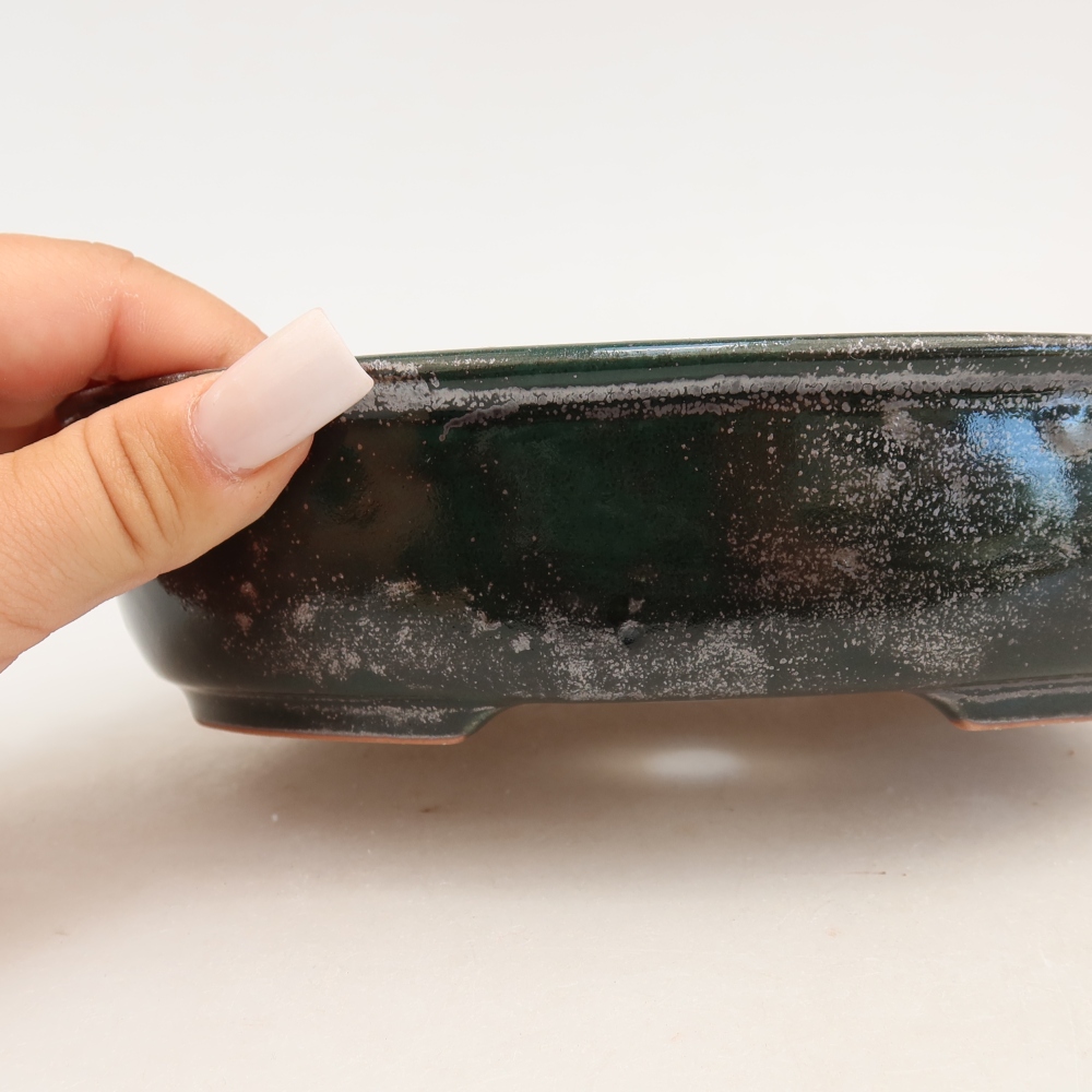 Keramická bonsai miska 19 x 14,5 x 5 cm, barva zelená