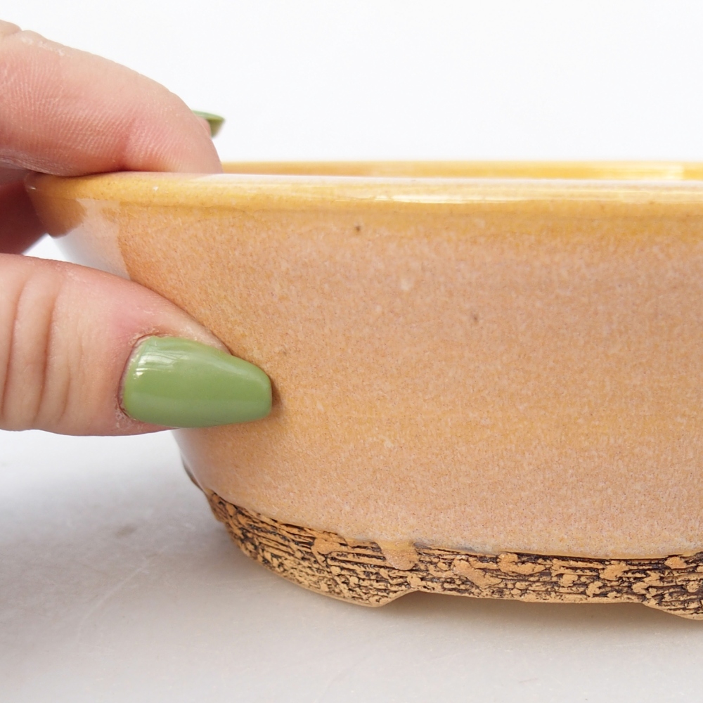 Keramická bonsai miska 16 x 16 x 5,5 cm, barva hnědožlutá