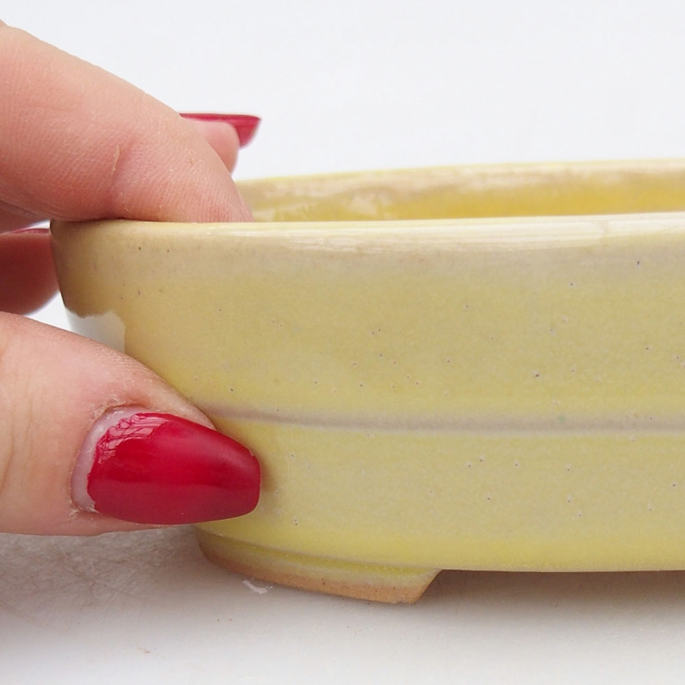 Keramická bonsai miska 13,5 x 10,5 x 4 cm, barva žlutá