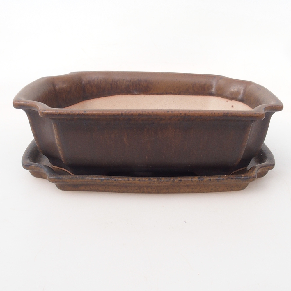 Bonsai miska + podmiska H17 - 15 x 10 x 4 cm. - hnědá