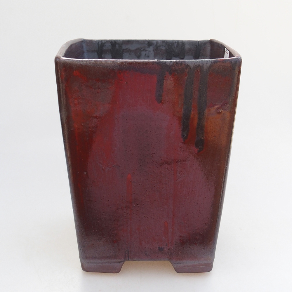 Keramická bonsai miska 15 x 15 x 19 cm, barva červená