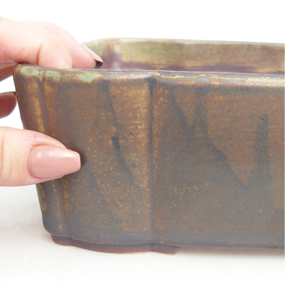 Keramická bonsai miska 21 x 18 x 7 cm, barva zelenohnědá