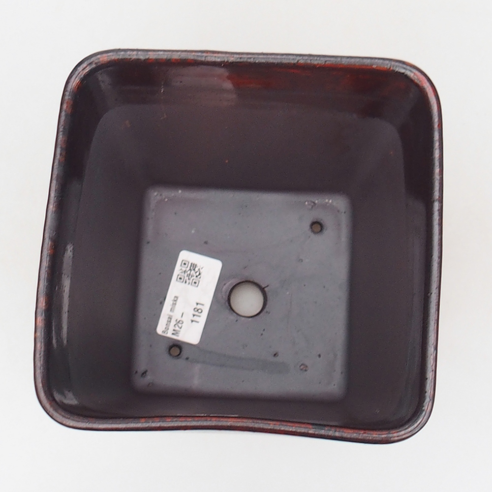 Keramická bonsai miska 14 x 14 x 15 cm, barva červená