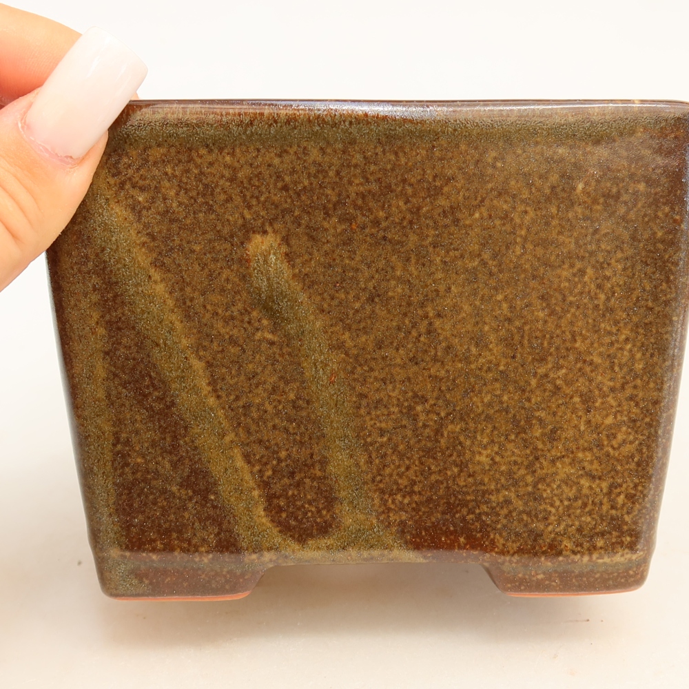 Keramická bonsai miska 12 x 12 x 9 cm, barva hnědá