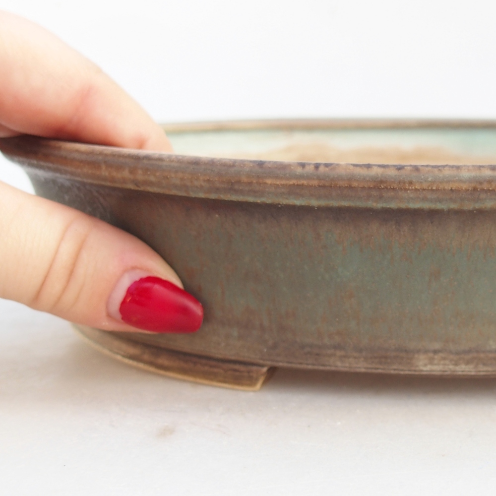 Keramická bonsai miska 24 x 21 x 5 cm, barva zelená