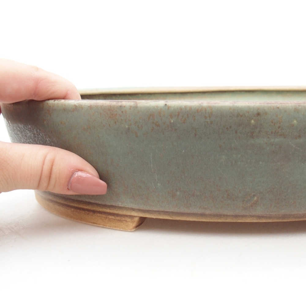 Keramická bonsai miska 28 x 24,5 x 6 cm, barva zelená