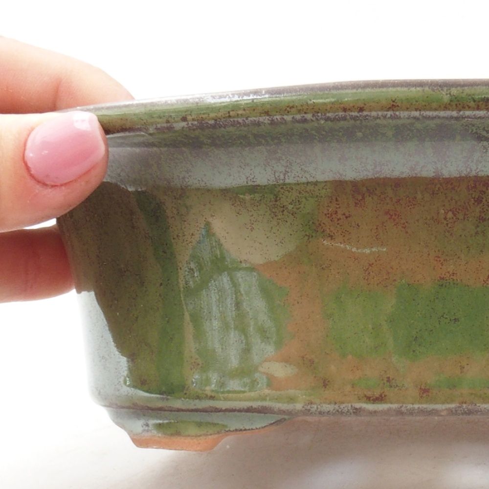 Keramická bonsai miska 19,5 x 15,5 x 6,5 cm, barva zelená