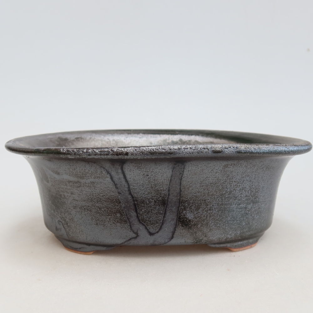 Keramická bonsai miska 19,5 x 15,5 x 6,5 cm, barva kovovozelená