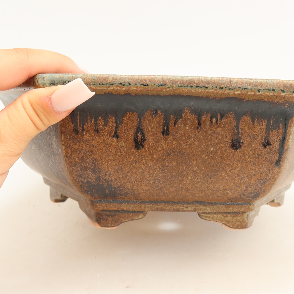 Keramická bonsai miska 28 x 24,5 x 9 cm, barva hnědozelená