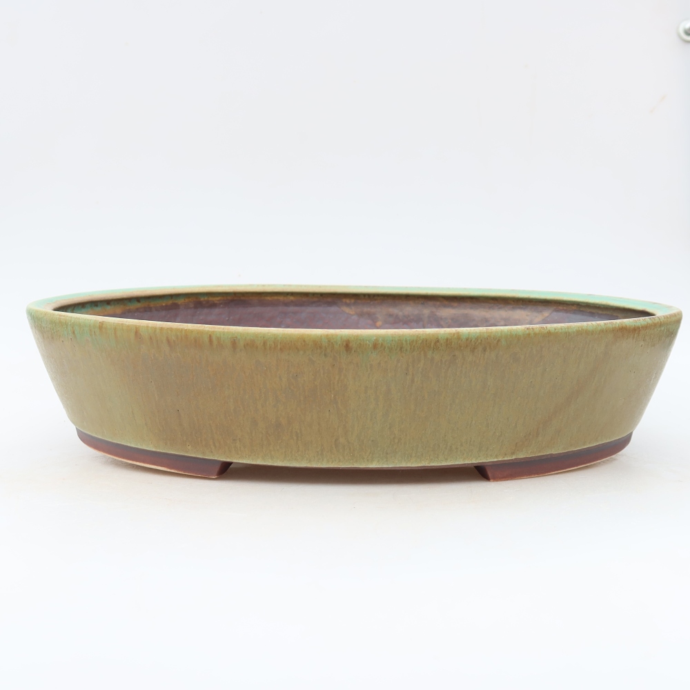 Keramická bonsai miska 32 x 28 x 6,5 cm, barva zelená