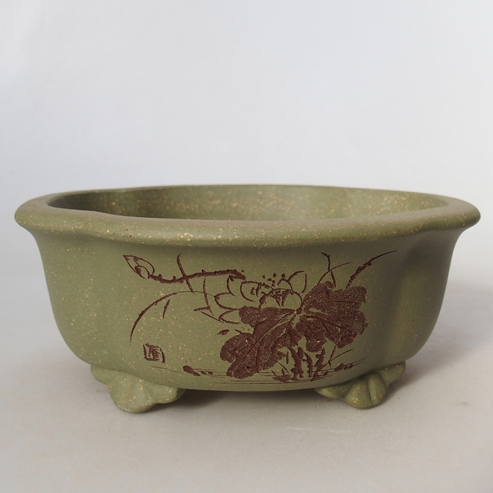 Keramická bonsai miska 15,5 x 13 x 6 cm, barva zelená