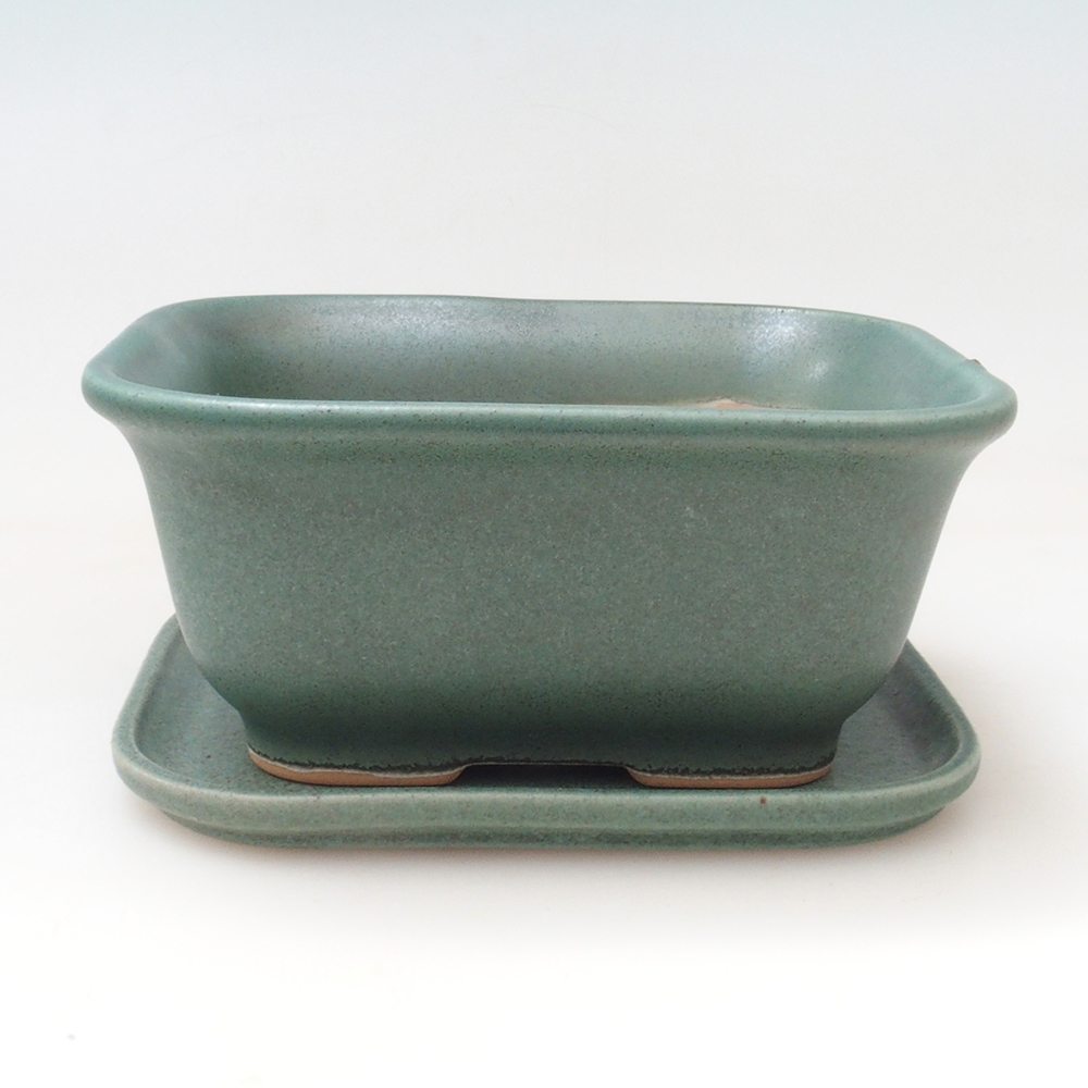 Bonsai miska + podmiska H37 - 14,5x13x6,5 cm. - zelená
